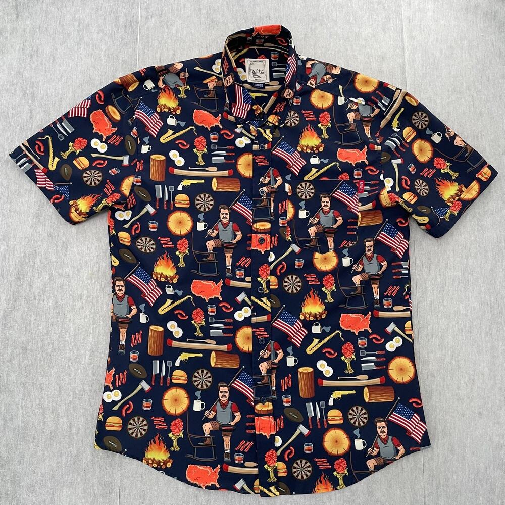 RSVLTS Shirt Adult Large City Of Pawnee Ron Swanson All Over Print Cartoon Mens